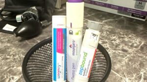 Wegovy, Mounjaro and Zepbound demonstration pens at Liberty Family Care in Rowlett, TX
